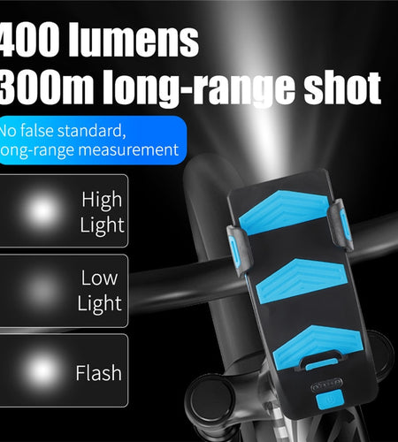 4 In 1 Bike Lamp Front Horn Light Phone Holder Alarm Bell Power Bank MTB Bike Accessories Cycling LED Flashlight
