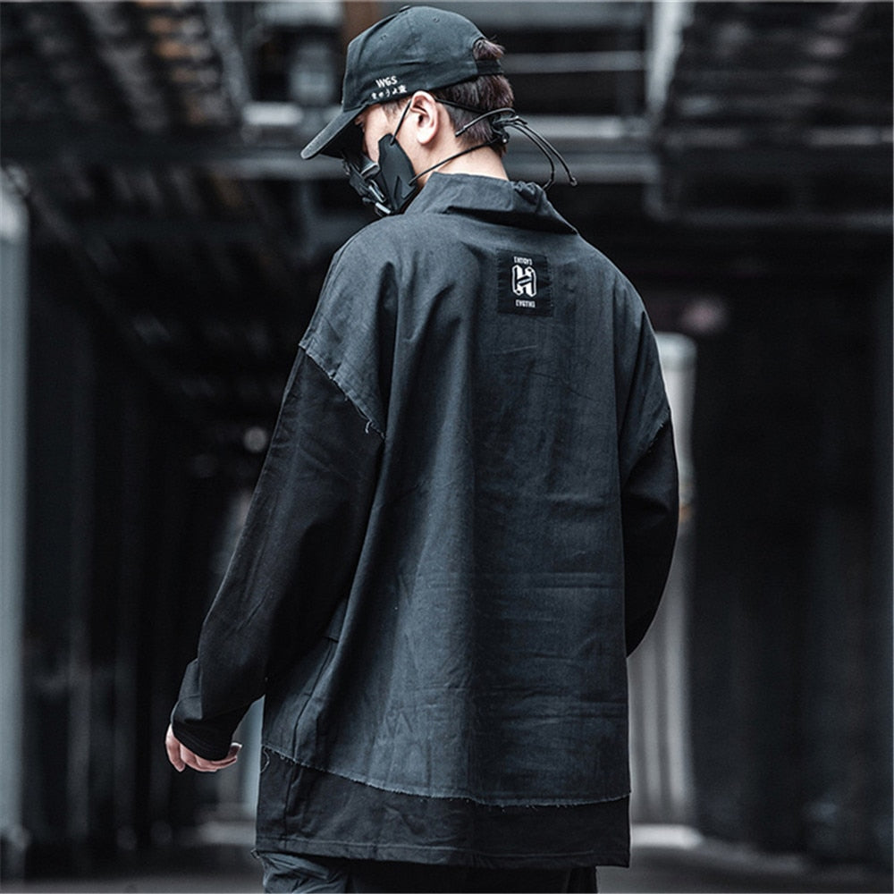 Autumn Patchwork Tactical Sweatshirt Men Fashion Harajuku Loose Pullover Cotton Hip Hop Streetwear Coat WB521