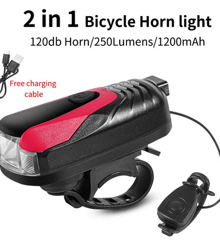 Bike Horn Light 120db Bell USB Rechargeable MTB Road Bicycle Accessories Headlight Waterproof LED Cycling Front Lamp