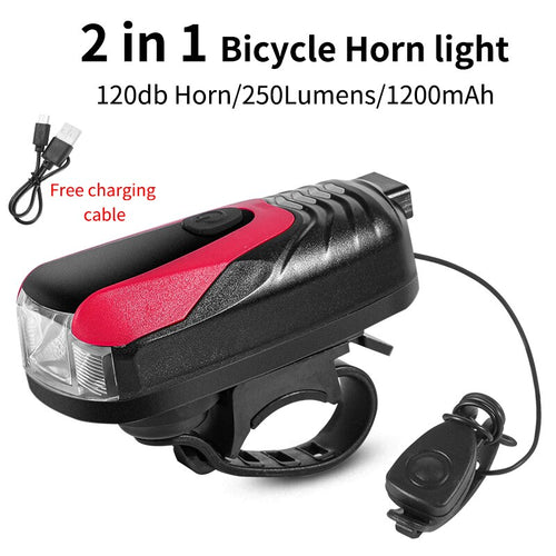 Load image into Gallery viewer, Bike Horn Light 120db Bell USB Rechargeable MTB Road Bicycle Accessories Headlight Waterproof LED Cycling Front Lamp
