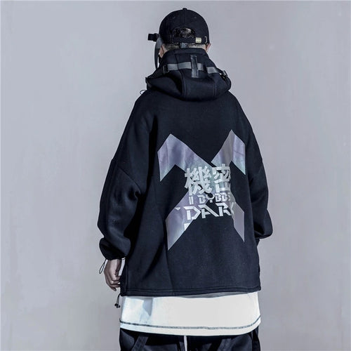 Load image into Gallery viewer, Techwear Harajuku Hoodies Men Ribbon Design Pullover Hip Hop Streetwear Hoodies Sweatshirts WB143
