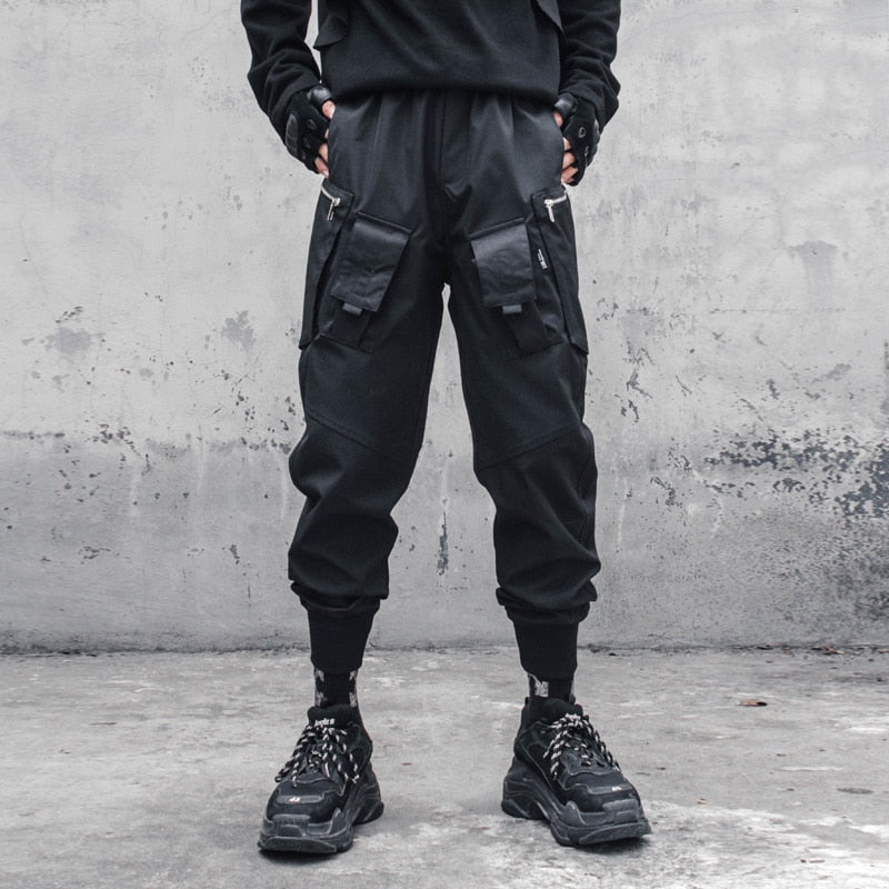 Tactical Functional Cargo Pants Joggers Men Black Elastic Waist Trousers Hip Hop Streetwear Multi-pocket Pants Techwear WB389