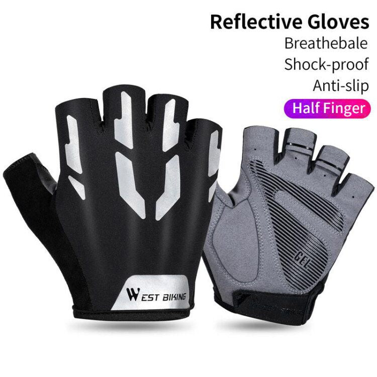 Reflective Bicycle Gloves Anti Slip Gel Pad Short Half Finger Cycling Gloves Breathable Outdoor Sports Men MTB Bikes Gloves