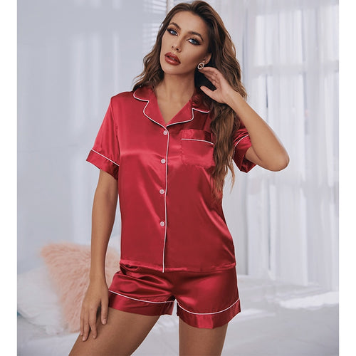 Load image into Gallery viewer, Women&#39;s Pajamas Set Luxury Style Fashion V Neck Short Sleeve Sleepwear Silk Like Home Clothes Female Nightwear XXXL pijama mujer
