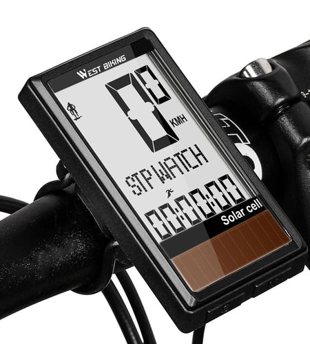 Solar Cell 5 Languages Wireless Bike Computer Auto ON/OFF Cycling Speedometer Odometer Waterproof Backlight Bicycle Stopwatch