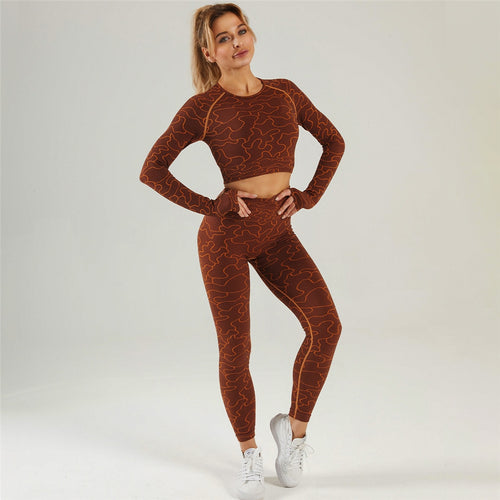 Load image into Gallery viewer, Women Sportswear Seamless Yoga Set Long Sleeve Yoga Tops High Waist Leggings Fitness Workout  Sports Clothes Gym Outfit A068TP
