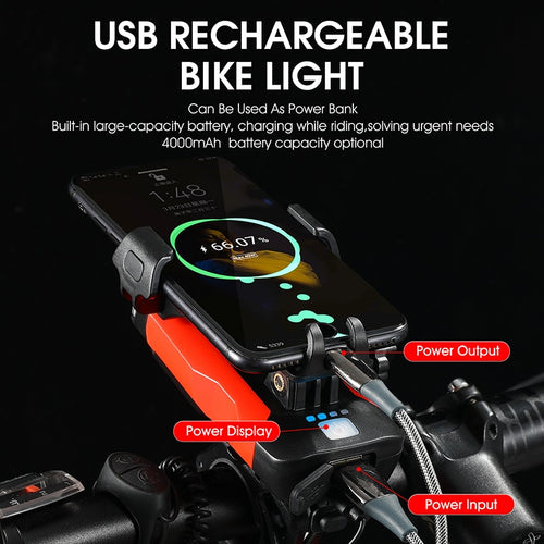 Load image into Gallery viewer, Multifunctional Bike Light Phone Holder Bicycle Horn Bell Power Bank USB Rechargeable LED Lamp Cycling Accessories
