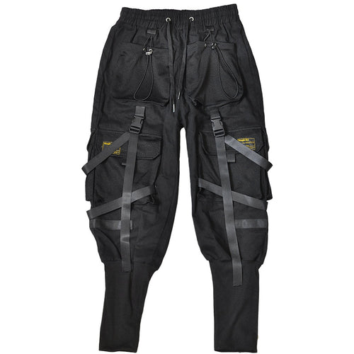 Load image into Gallery viewer, Tactical Cargo Pants Men Harajuku Streetwear Function Pants Ribbon Multi-pocket Trousers Elastic Waist Hip Hop Male WB283
