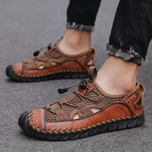 Load image into Gallery viewer, Summer Men&#39;s Sandals Outdoor Non-slip Men&#39;s Beach Sandals Handmade Genuine Leather Men&#39;s Shoes Fashion Men Sneakers

