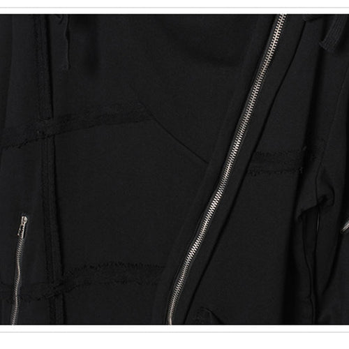 Load image into Gallery viewer, Irregular Asymmetric Cut Design Hoodie Sweatshirt Autumn Men Harajuku Hoodies Zipper Coat Hip Hop Streetwear Black Clothes
