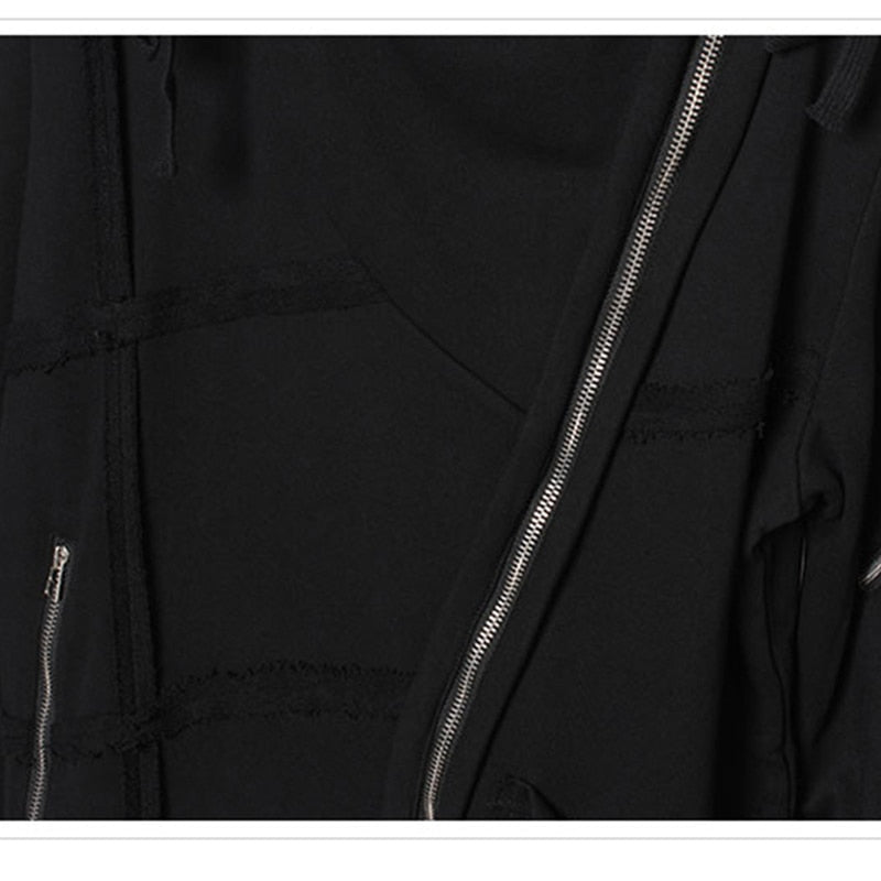 Irregular Asymmetric Cut Design Hoodie Sweatshirt Autumn Men Harajuku Hoodies Zipper Coat Hip Hop Streetwear Black Clothes