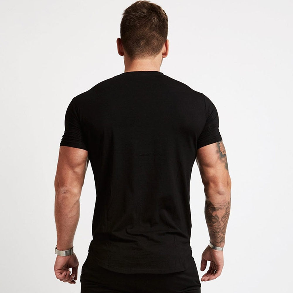 Casual Cotton T-shirt Men Gym Fitness Short Sleeve Shirt Male Bodybuilding Workout Tee Tops Summer Running Training Clothing