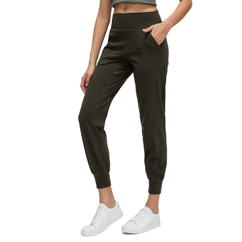 Butter Feel Fabric Hip Pocket loose cropped pants women's running yoga fitness beam foot pants