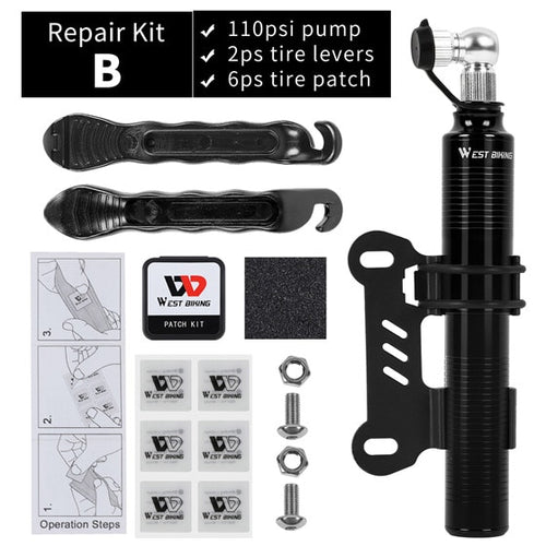 Load image into Gallery viewer, Portable Bike Pump Cycling Bicycle Tire Lever Patch Repair Tools Set Presta Schrader Valve MTB Road Bike Hand Pump
