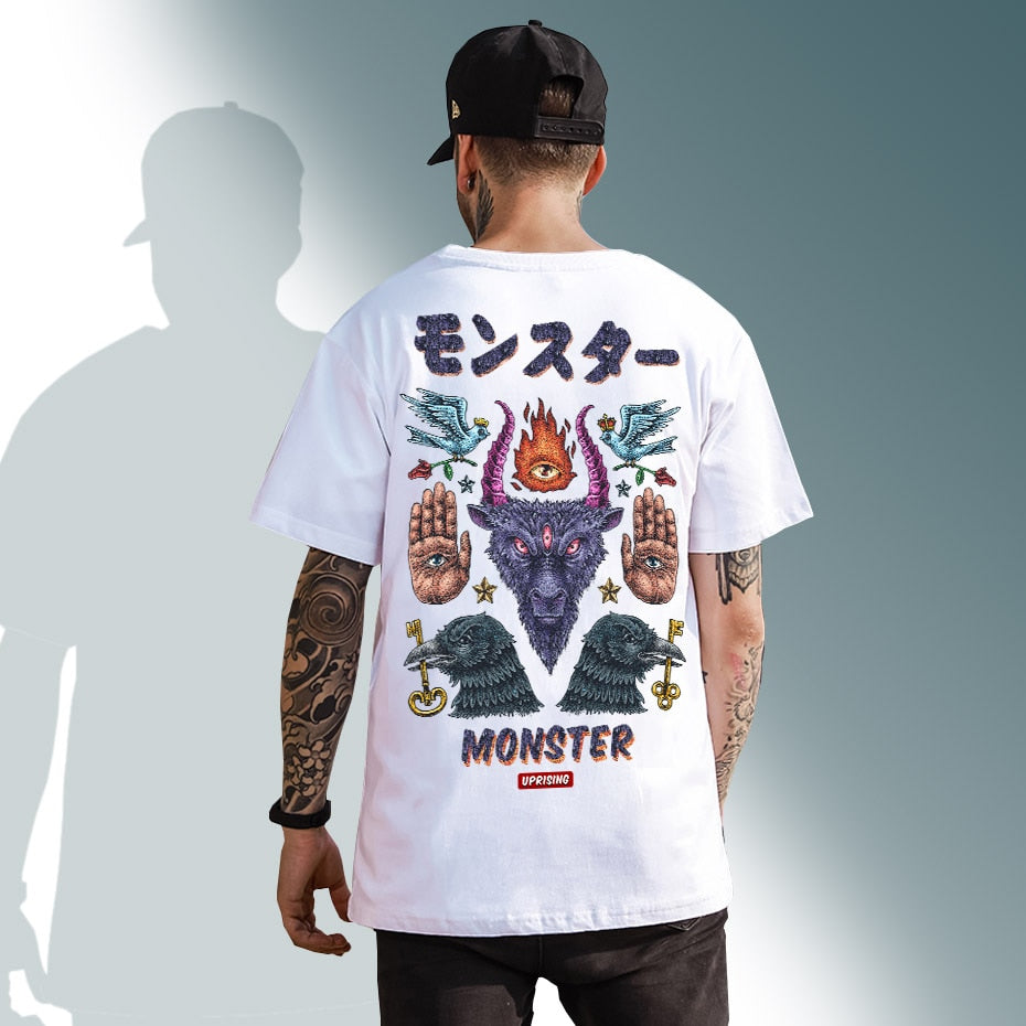 Monster short-sleeved street fashion brand personality joint hip-hop motorcycle T-shirt popular FREE SHIPPING