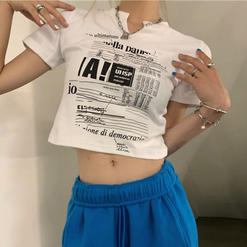 Cotton Women Short T Shirt Fashion Summer Letter Print White Black Loose Tees Streetwear Korean Fashion Sexy Harajuku Tops