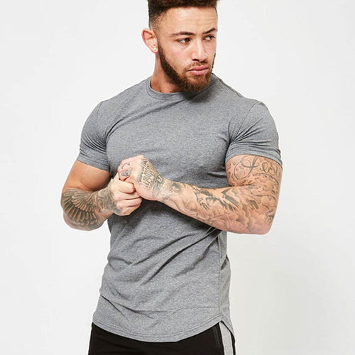 Load image into Gallery viewer, Solid Casual Cotton T-shirt Men Gym Fitness Workout Skinny Short Sleeve Shirt Male Bodybuilding Sport Tee Tops Summer Clothing
