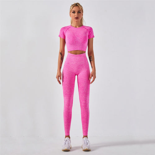 Load image into Gallery viewer, Sportswear Top 2pcs Yoga Set Women Yoga Suit Short Sleeve High Waist Leggings Gym Quick Dry Yoga Wear Energy Fitness Suit A012
