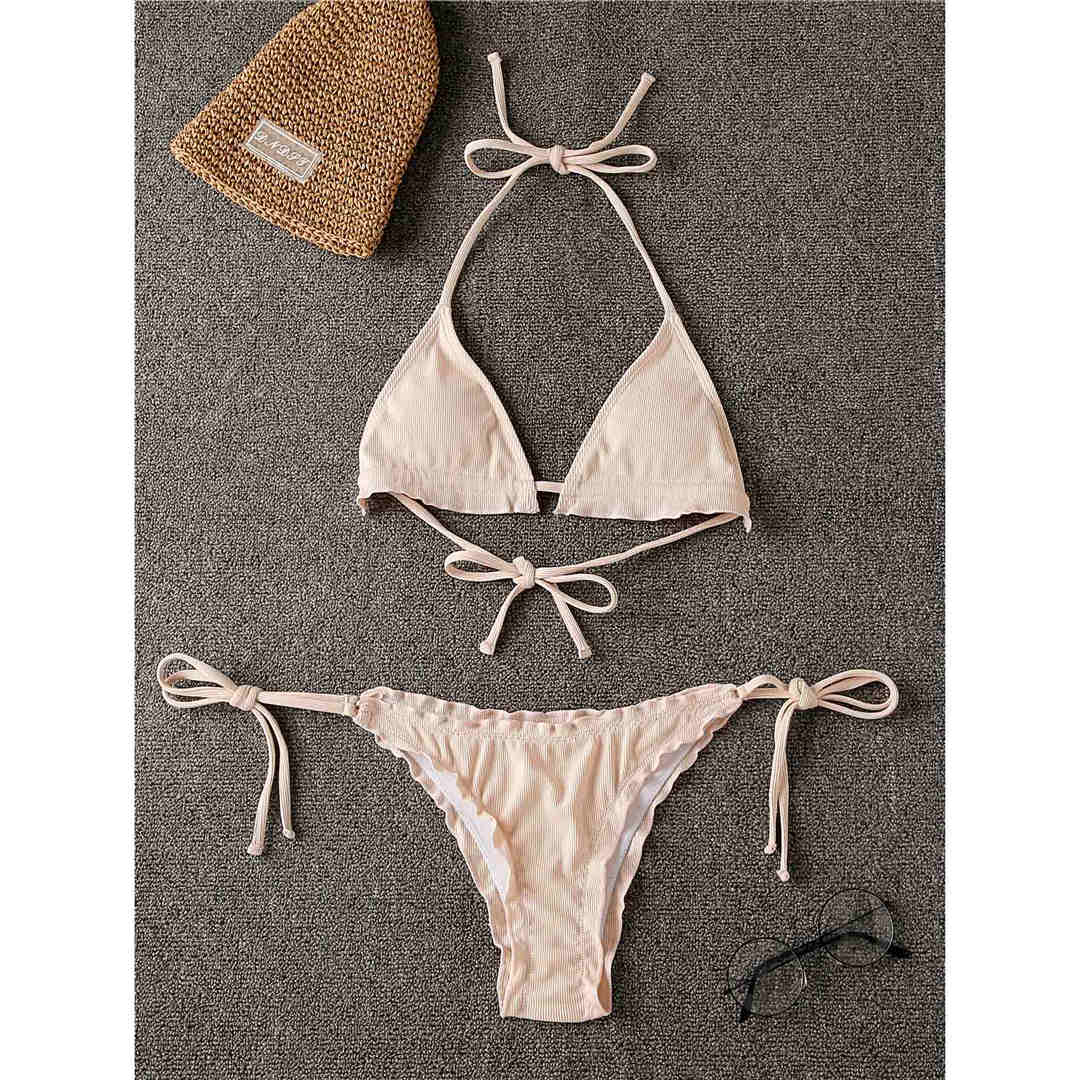 Ruffled Frilled Brazilian Bikini Women Swimwear Female Swimsuit Two-pieces Bikini set Halter Bather Bathing Suit Swim Lady V2817
