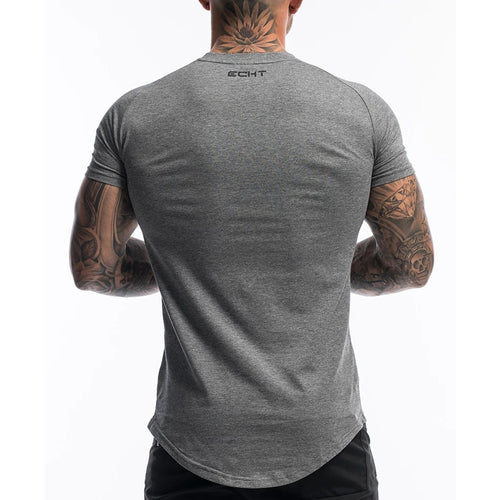 Load image into Gallery viewer, Men Short Sleeve T-shirt Summer Gym Fitness Bodybuilding Skinny  Shirt Male Workout Gray Tees Tops Casual Print Fashion Clothing
