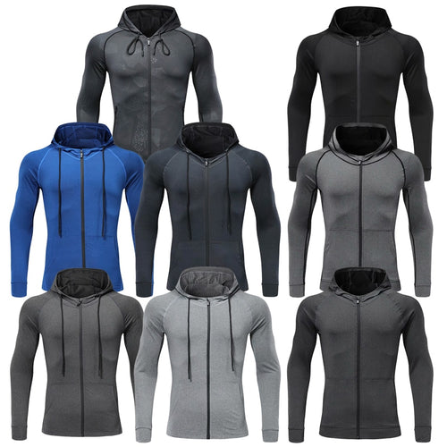 Load image into Gallery viewer, Men Fitness Sport Jacket Gym Running Hoodies Male Sportswear Workout Coat Jogging Hooded Shirt Outdoor Sweatshirt MMA Dry Fit
