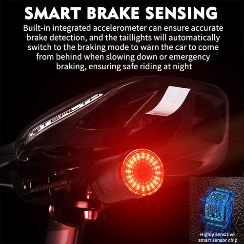 Load image into Gallery viewer, Smart LED Bicycle Tail Light USB Rechargeable Auto Start/Stop Waterproof Bike Brake Sensing Safety Warning Light
