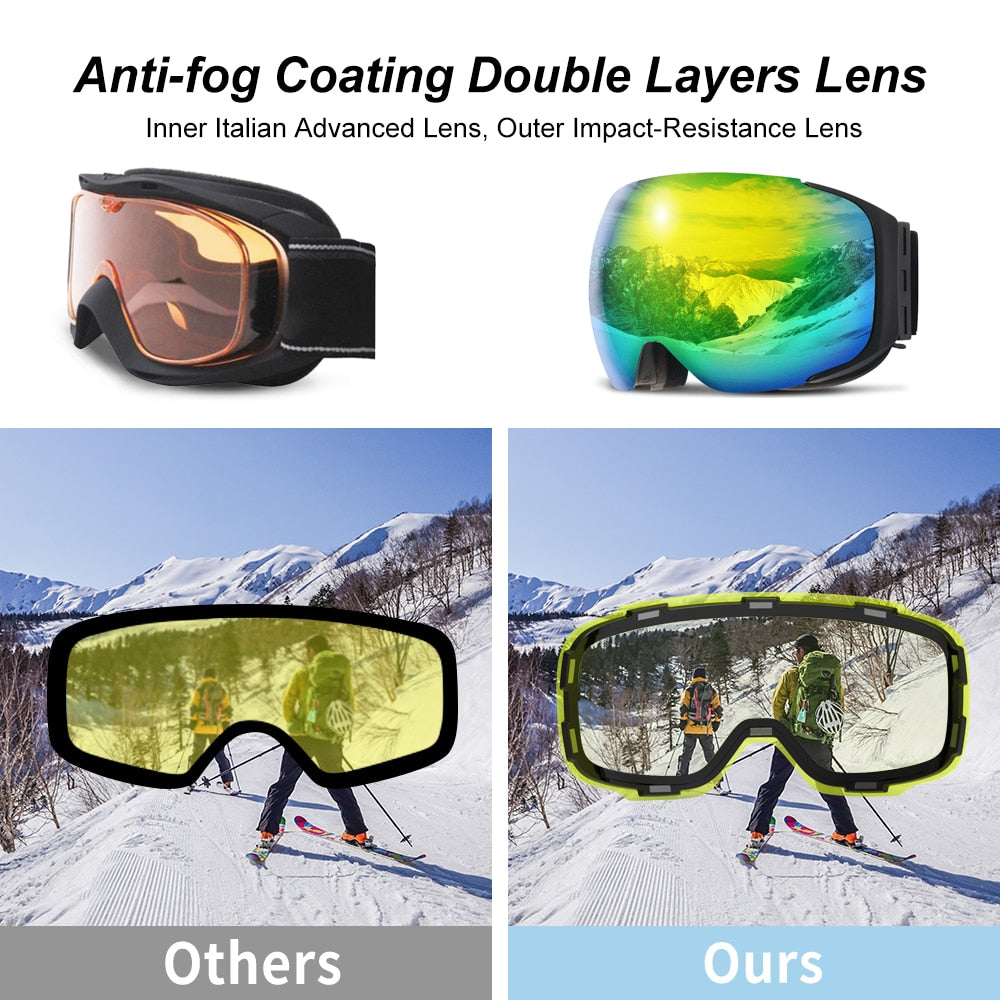 Magnetic Ski Goggles with 2s Quick-Change Lens and Case Set UV400 Protection Anti-Fog Snowboard Ski Glasses for Men Women