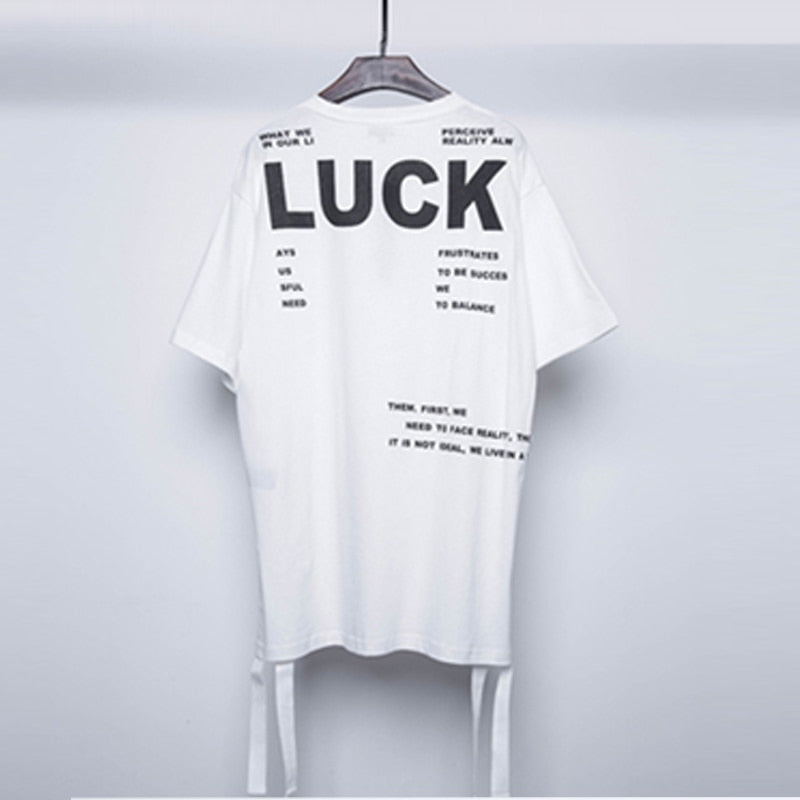 Hip Hop Dark Functional Harajuku T-Shirt Men 2021 Summer LUCK Printed  Streetwear Tshirts Cotton Tops Tees Ribbon Design WB210