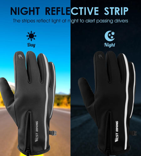 Reflective Sport Gloves Winter Thermal Fleece Gloves Touch Screen Outdoor Skiing Motorcycle MTB Cycling Equipment