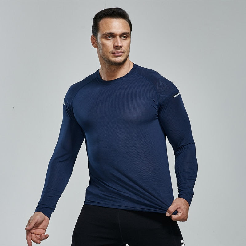 Men Elastic Compression Fitness T Shirt Tight Running Sport Clothes Long Sleeve Training Jogging Sportswear Quick Dry Rash Guard