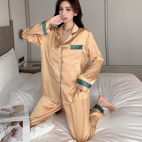 Load image into Gallery viewer, Women&#39;s Pajamas Set Fashion Sweet Heart Print Sleepwear Silk Like Nightie Leisure Home Clothes Nightwear Pyjamas Femme
