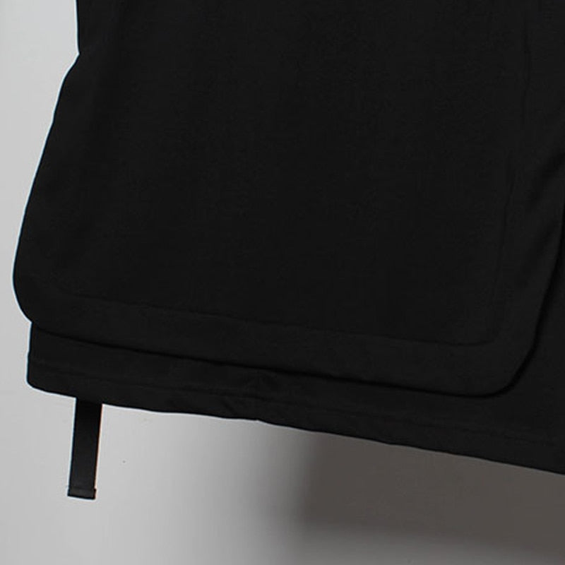 Hip Hop Dark T-Shirt Men Summer Fake two Pieces Ribbon Design Streetwear Tshirts Cotton Tops Tees WB248