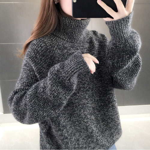 Load image into Gallery viewer, Turtleneck Sweater Warm Thick Loose Knitted Coat Winter Solid Vintage Pullover High Collar Jumper Casual Girls Outwear
