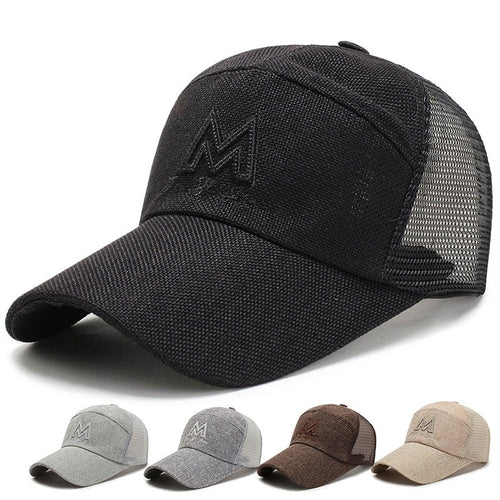 Load image into Gallery viewer, Mesh Patchwork Baseball Cap Spring Summer M Embroidery Cotton Sunhat Adjustable Men Women Sports Breathable Caps Hip Hop Dad Hat
