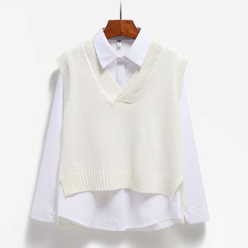Load image into Gallery viewer, Women Sweater Vest Autumn V-neck Knit Pullover Simple Sweet All-match Jumper Casual Korean Sleeveless Vintage Vest  New
