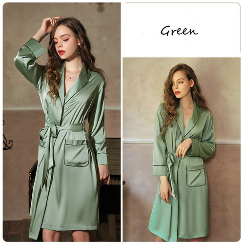 Load image into Gallery viewer, Women&#39;s Pajamas Robe Set Fashion Sexy Femme Bathrobe Satin Silk Like Sleepwear Nightwear Temptation Home Wear Clothes
