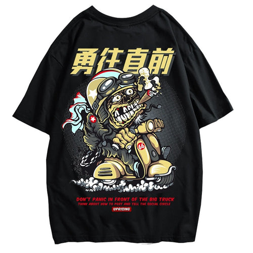 Load image into Gallery viewer, Street fashion brand traffic accident T-shirt motorcycle afraid of hip-hop personality European and American cartoon
