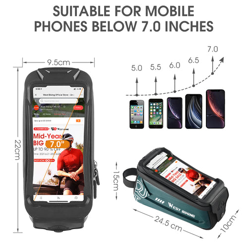 Load image into Gallery viewer, 2.5L Bicycle Bag Waterproof Bike Frame Bag Touchscreen 7.0 inch Phone Case Cycling Bag MTB Road Bike Accessories
