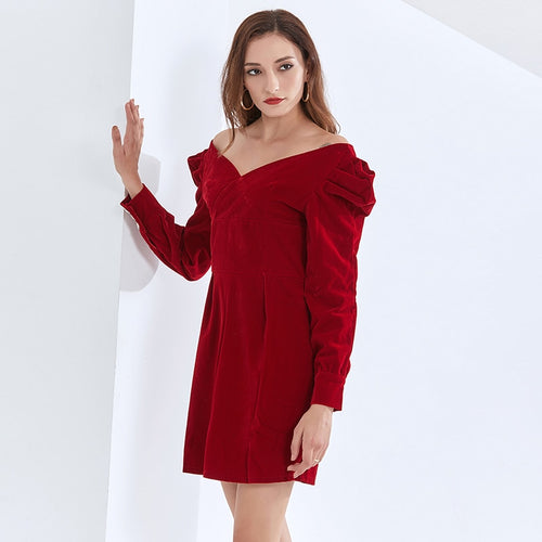 Load image into Gallery viewer, Mini Dress For Women V Neck Puff Long Sleeve High Waist Tunic Plus Size Sexy Dresses Female Clothes
