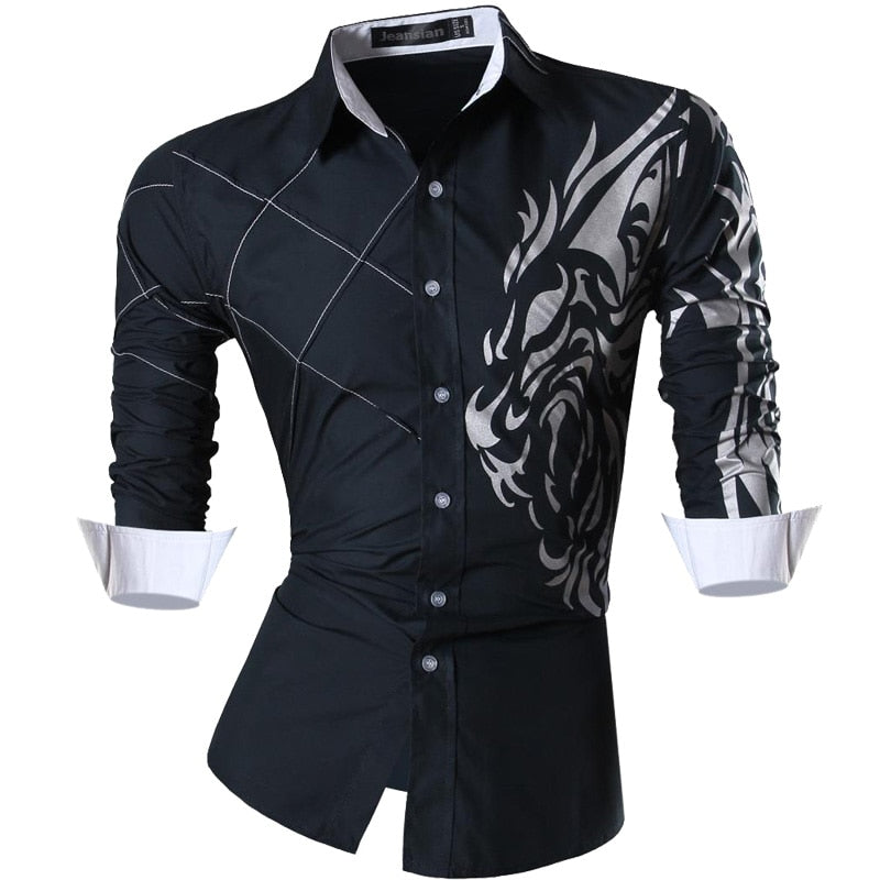 Two Color Accent Casual Slim Fit Modern Long Sleeve Shirt Z034