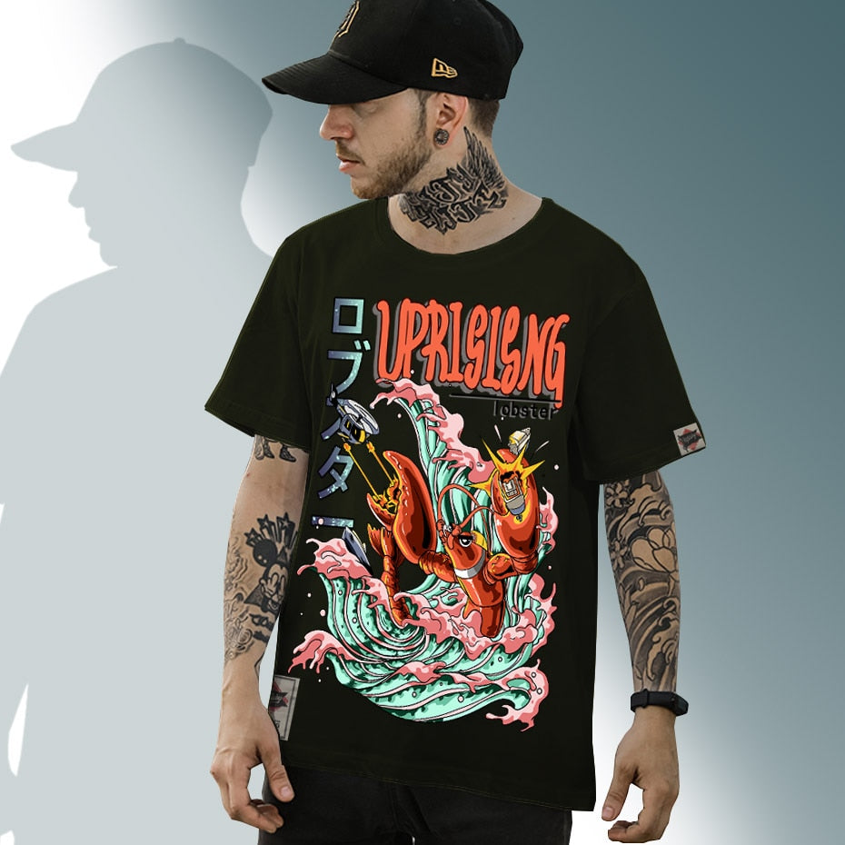T shirt Crayfish attack counterattack personality short-sleeved T-shirt original fashion brand street hip hop tee