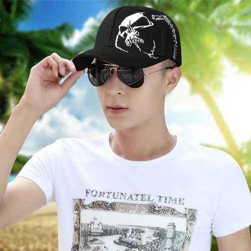 Load image into Gallery viewer, Embroidered Skull Cap For Men Cotton Sports Baseball Caps Fashion Black Pattern Women Snapback Army Male Cap Hip Hop Bone
