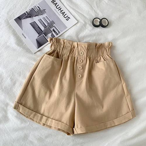 Load image into Gallery viewer, Summer Elegant High Waist Shorts Women Casual Solid Wide Leg Loose Cotton Short Pants With Belt Korean Sweet Girls
