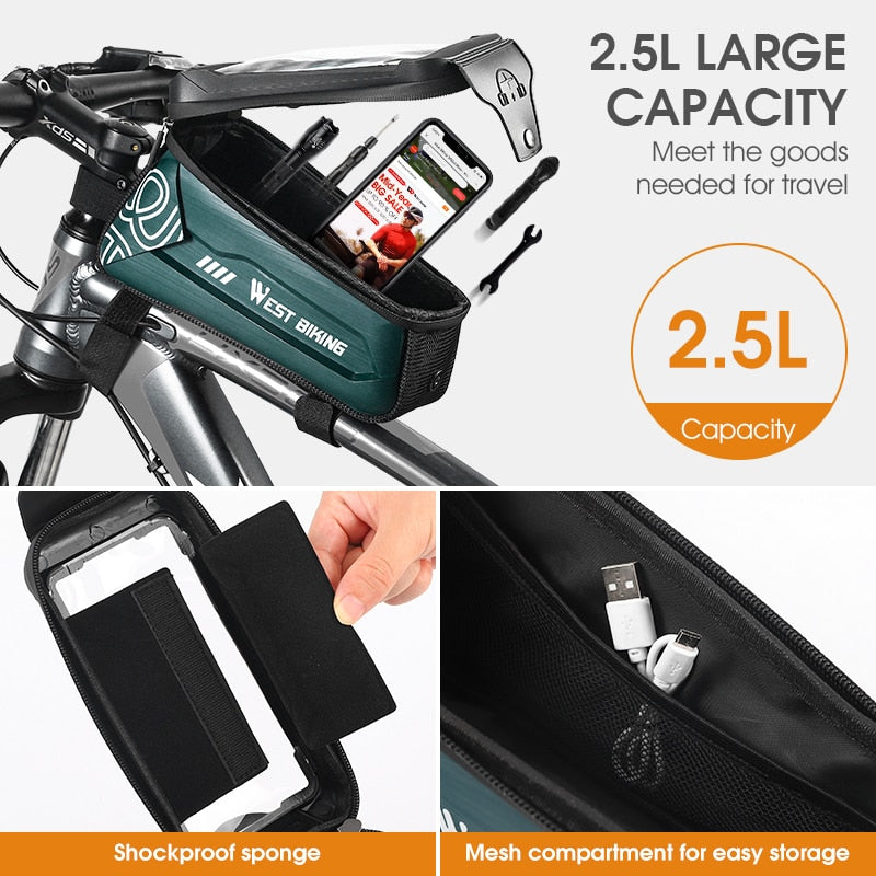 2.5L Bicycle Bag Waterproof Bike Frame Bag Touchscreen 7.0 inch Phone Case Cycling Bag MTB Road Bike Accessories