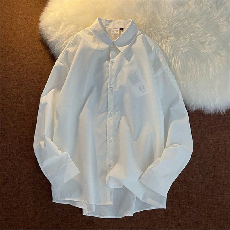 Women Shirts Long Sleeve Loose Button Up Solid Korean Oversize Shirt Fashion Turn Down Collar Casual Ladies Tops