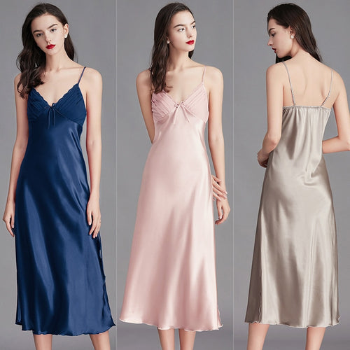 Load image into Gallery viewer, Women&#39;s Pajamas Sling Dress Sexy Nightgown Silk Like Homewear Split Skirt Backless Bandage Plus Size Sleepdress Femme
