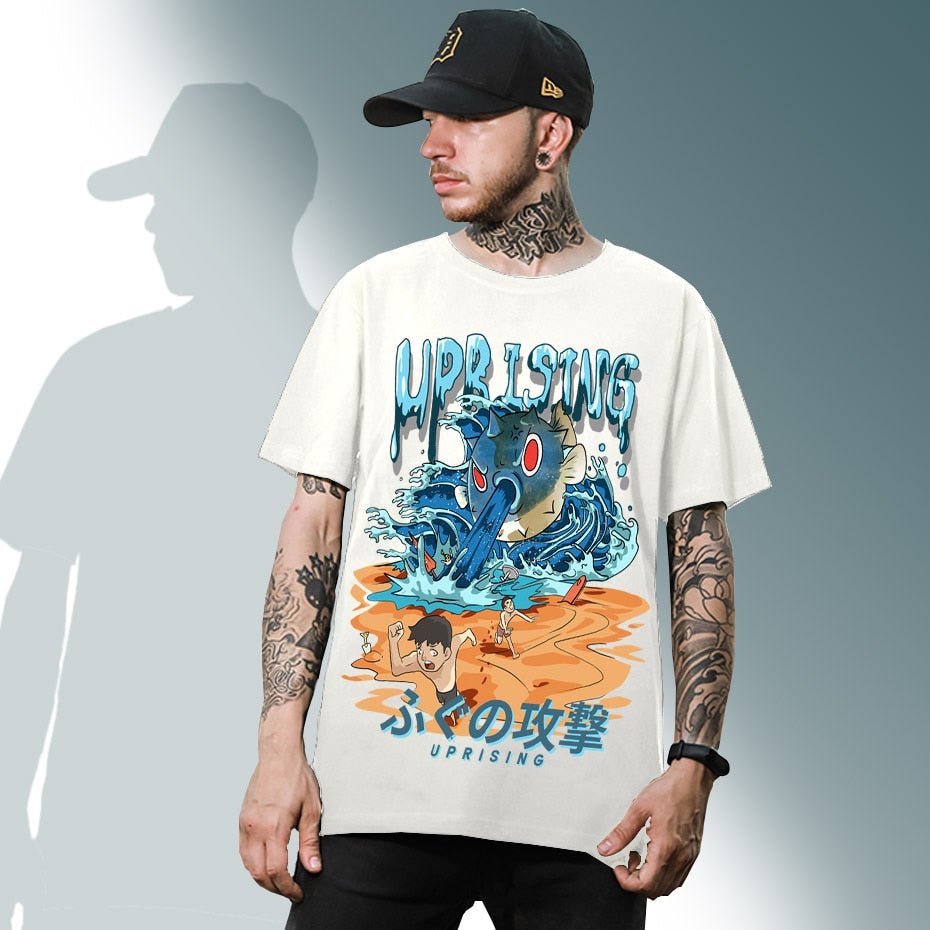 Pufferfish rabbit fish Hip Hop T Shirt Japanese Harajuku attack Monster Streetwear Summer Tops Tees Cotton Tshirt Oversized