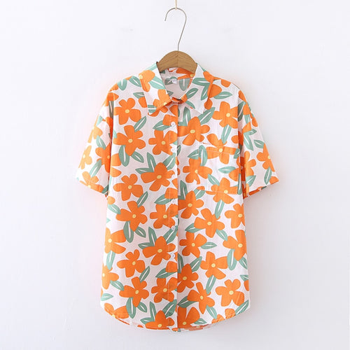 Load image into Gallery viewer, Loose Women Shirt 100% Cotton Chiffon Summer Fashion Print Floral Designed Short Sleeve Button Up Tops Casual Beach Shirts
