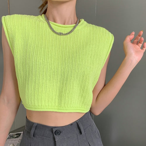 Load image into Gallery viewer, Loose Women Vest Tanks Summer Sleeveless Solid White Knit Korean Pullover O Neck Crop Tops Casual Hollow Out Thin Tops
