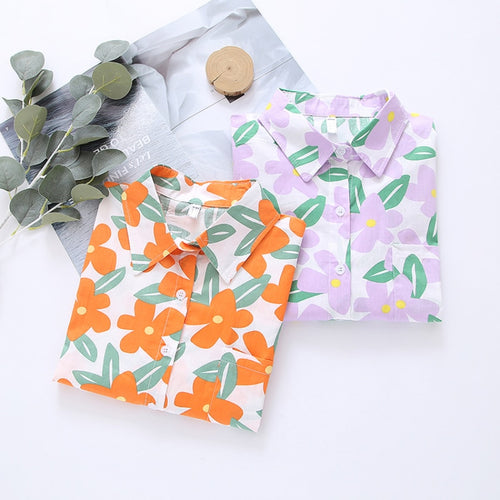 Load image into Gallery viewer, Loose Women Shirt 100% Cotton Chiffon Summer Fashion Print Floral Designed Short Sleeve Button Up Tops Casual Beach Shirts
